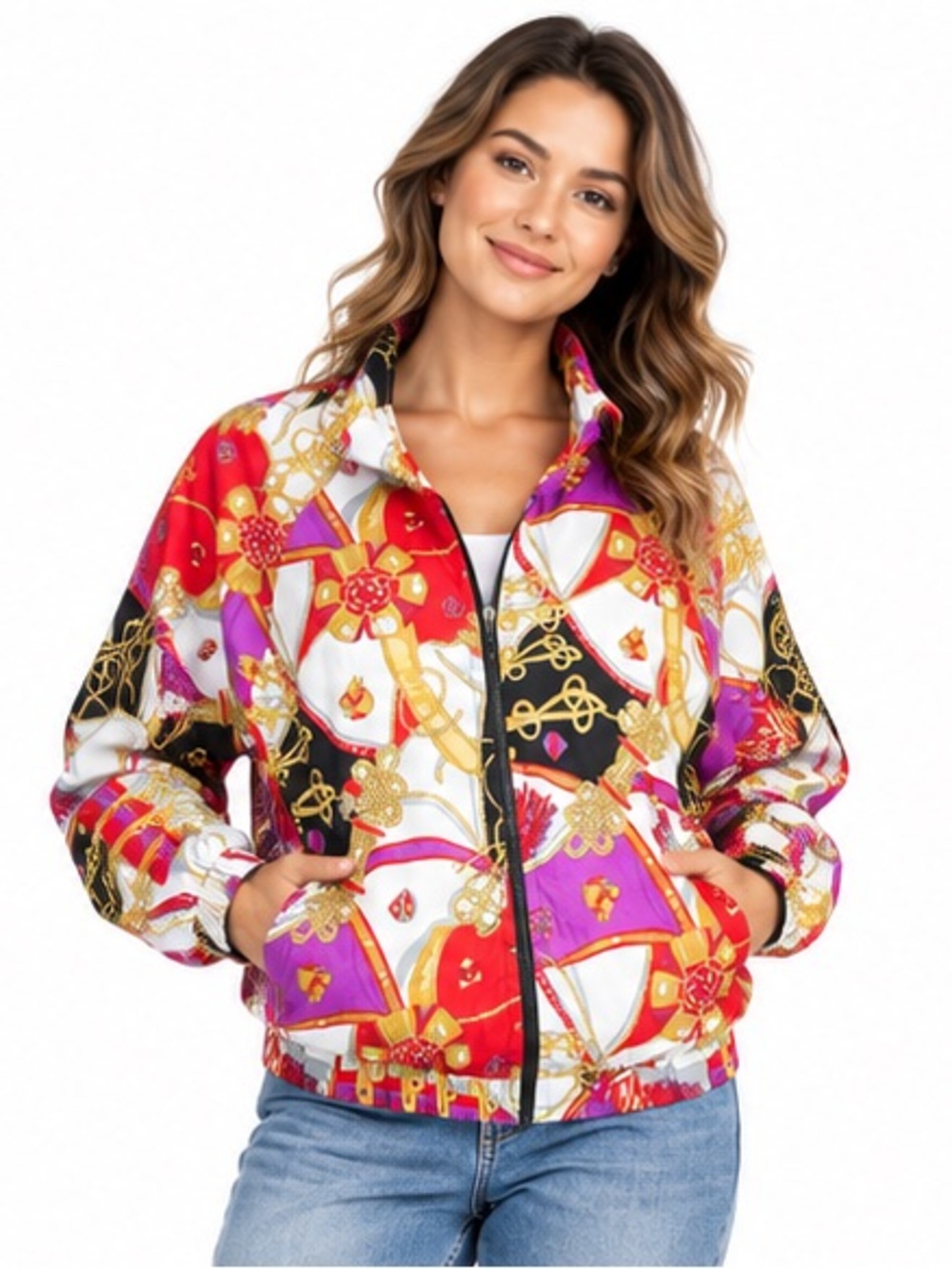 Vintage HEAD Reversible Windbreaker Jacket Baroque Scarf Print 90s M/L